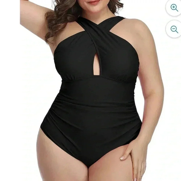 Michael-Michael Kors Black Keyhole One-Piece Swimsuit sz 22 W - Picture 11 of 14